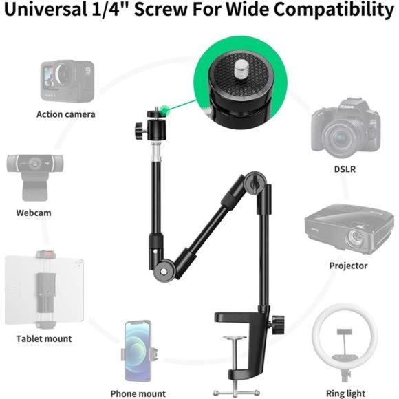 Webcam Stand Camera Mount with Phone Holder & 5/8"Screw, 25in Flexible Stand - Picture 4 of 6